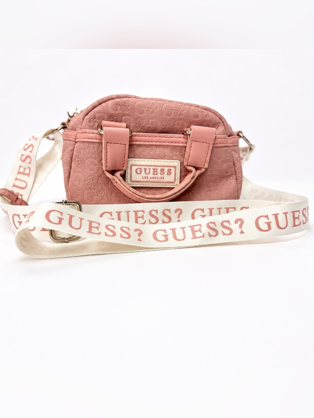 GUESS Pink Embossed Mini Crossbody Bag with Branded Strap - Picture 6 of 12